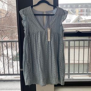 Super cute light blue embroidered lace romper! Size large. Never been worn.